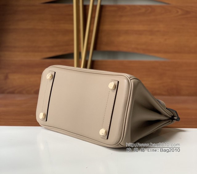 Hermes女包 愛馬仕Birkin25 swift皮 手工縫製 淺灰金扣 Hermes鉑金手提包  tdh2155